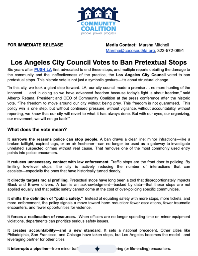 Los Angeles City Council Votes to Ban Pretextual Stops – Community ...